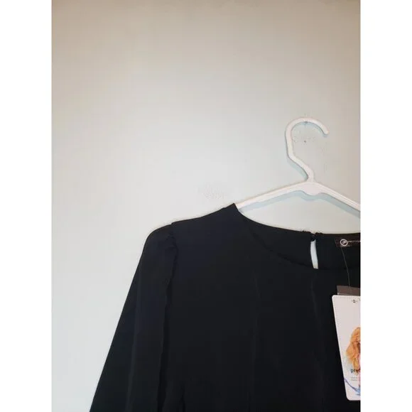 Prettygarden Women S Mini Dress Black Waist Cutout Long Sleeve Ruffle Tiered NWT - Picture 4 of 7